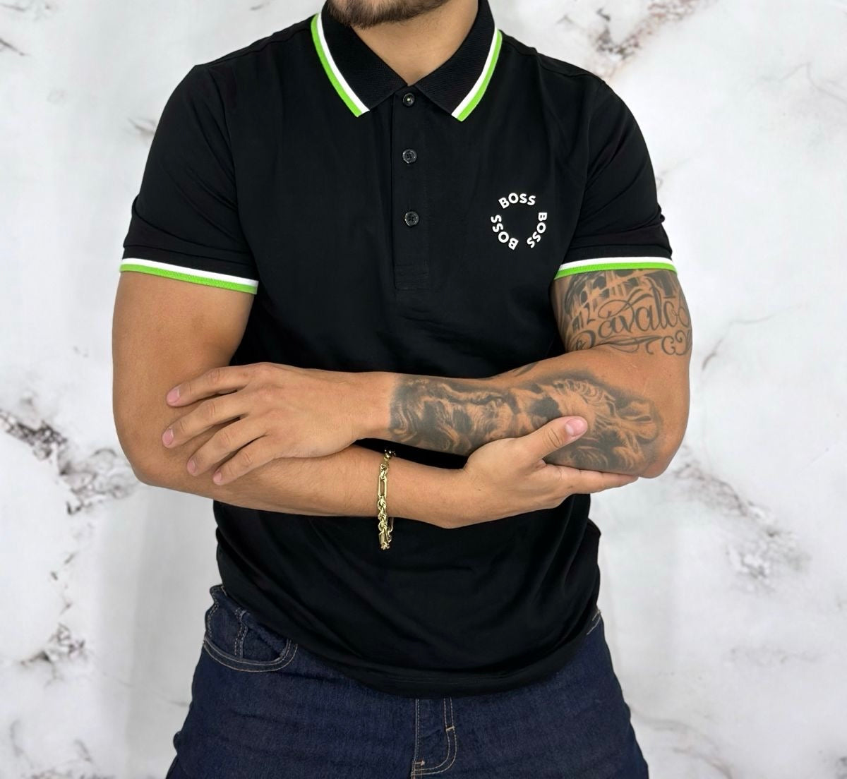 Playera Polo Hugo Boss negra verde